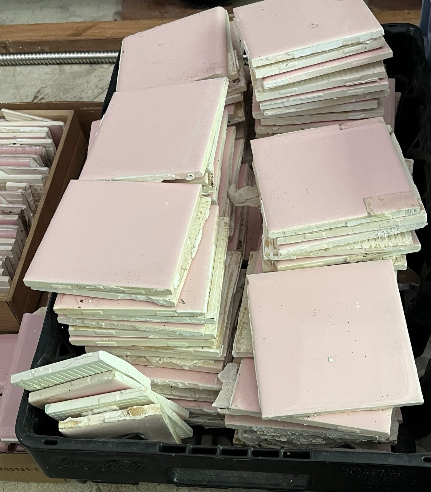 Vtg Lot 100’s-PINK Mosaic Tile USA Company-4 3/8″ Square Ceramic-Reclaimed-Ohio