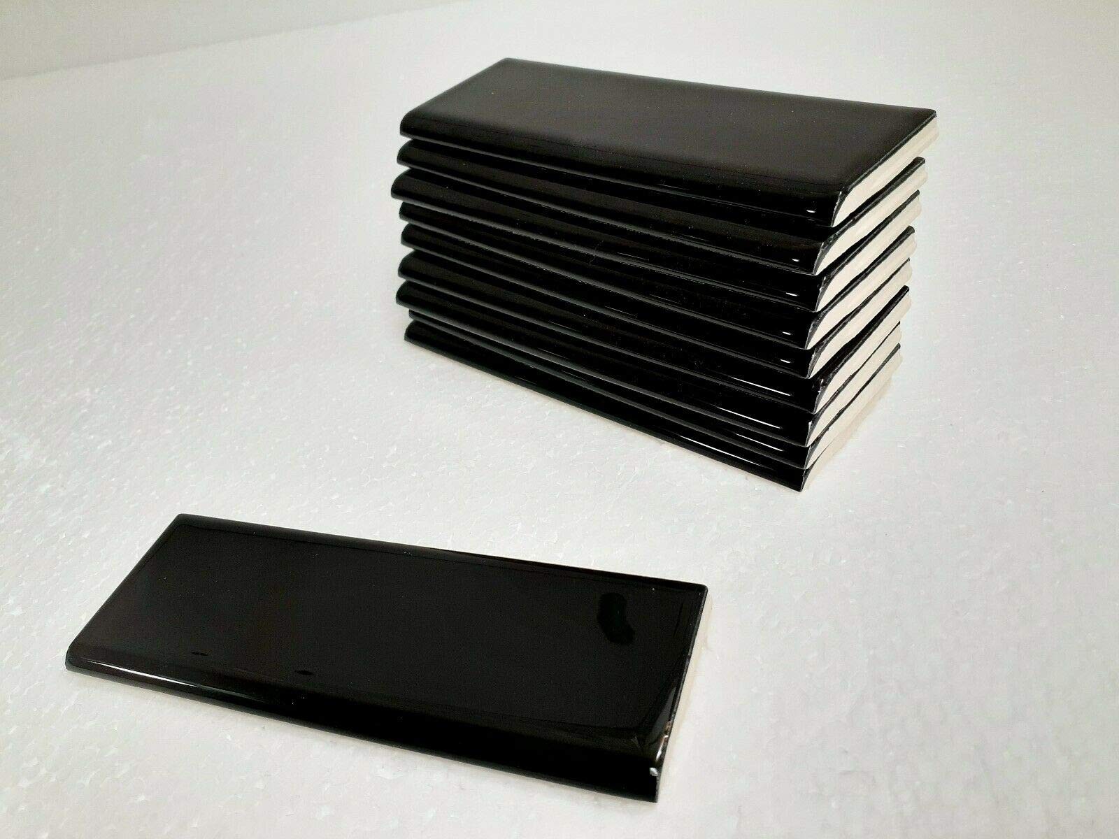 Black 2×6 in Ceramic Tile Bullnose Trim Edge 2 x 6 inch Box 10 Piece