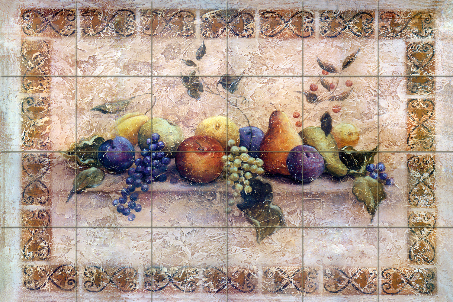 36 x 24 Art Mural Ceramic Grape Backsplash Tile #148