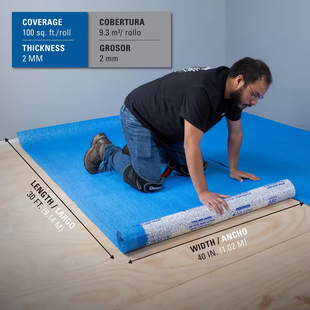 Airguard 100 Sq. Ft. 40 In. X 30 Ft. X 2 Mm 5-In-1 Underlayment with Microban fo