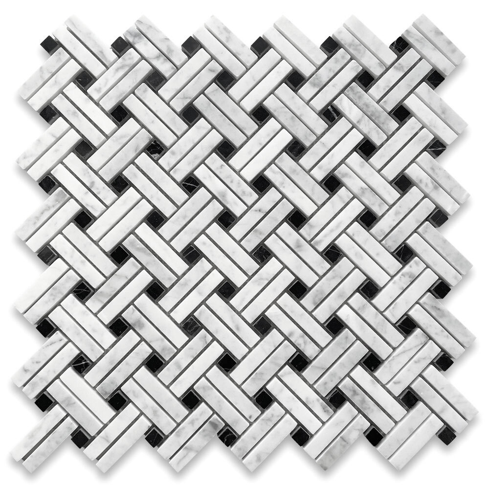 C691XP Carrara White Diagonal Basket Weave Stanza Marble Mosaic Tile Polished