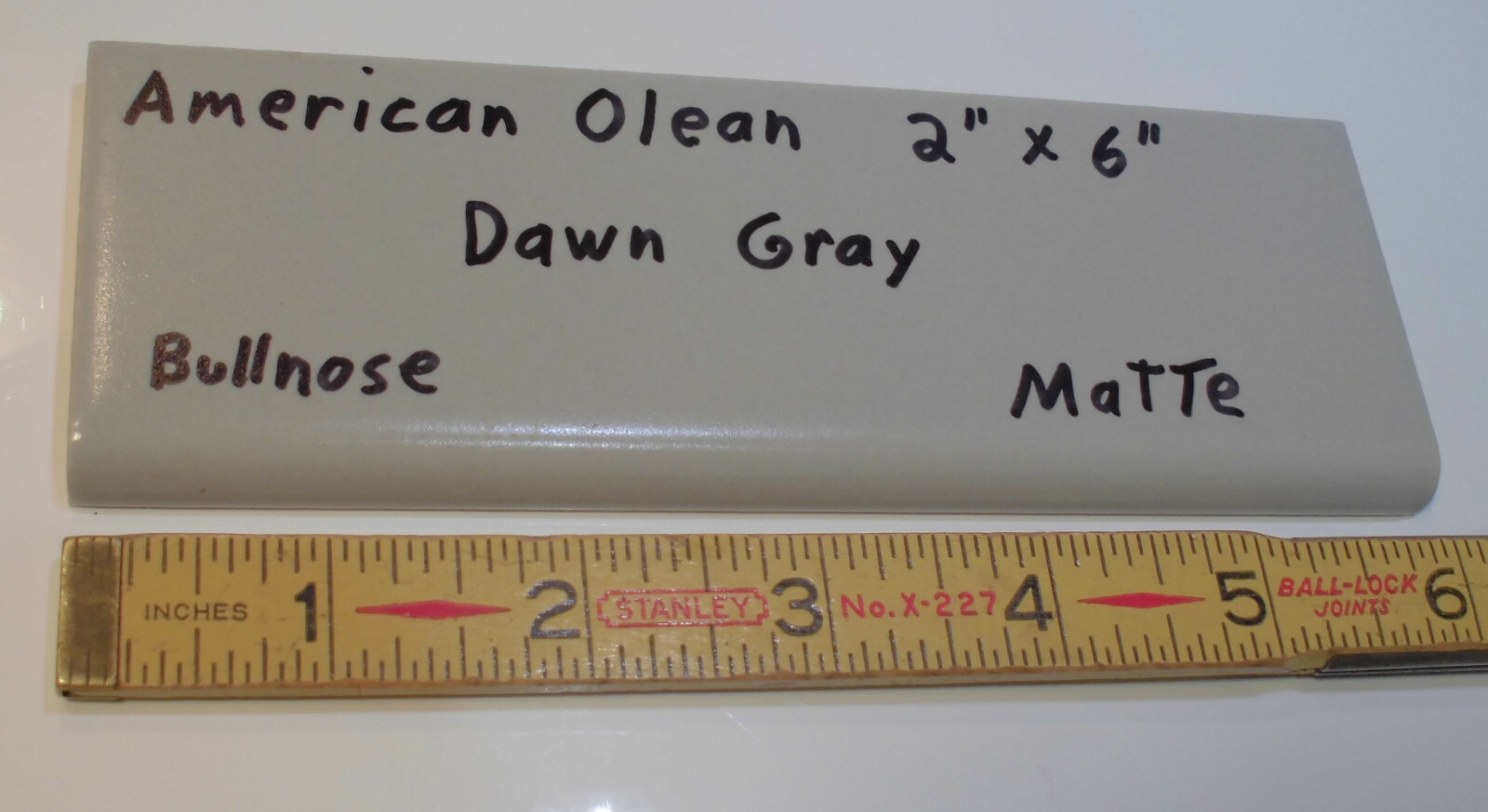 1 pc. Vintage Matt Ceramic Bullnose Tile 2” X 6” Dawn Gray; by American Olean