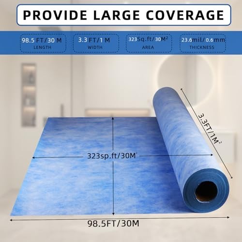 Waterproof Membrane for Showers, 3.3 Ft X 98.5 Ft (323 Sq Ft), Schluter Membrane