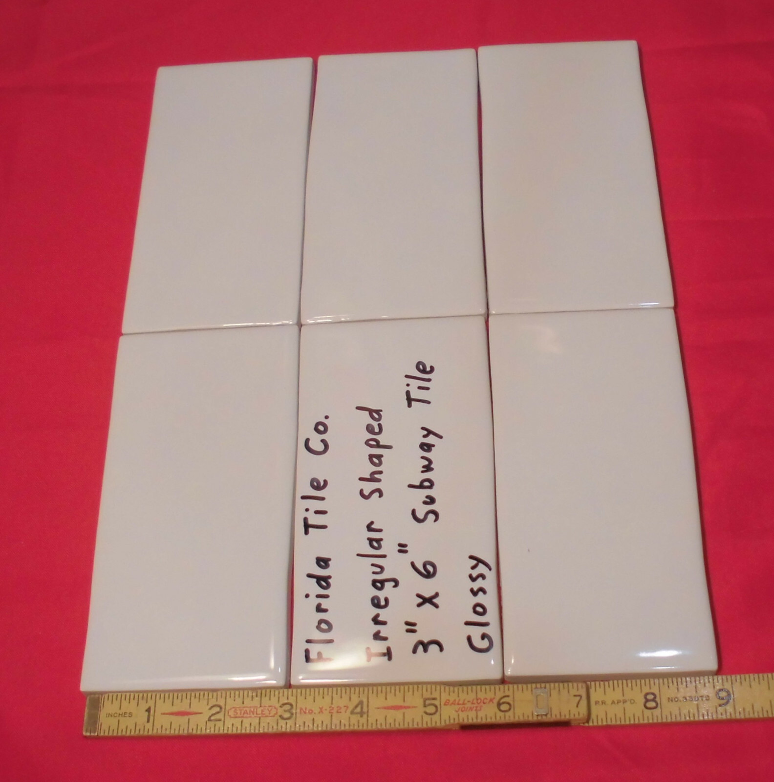1 pc. *Irregular White* Subway Glossy Ceramic Tile 3″ X 6-1/16″ Florida Co. New
