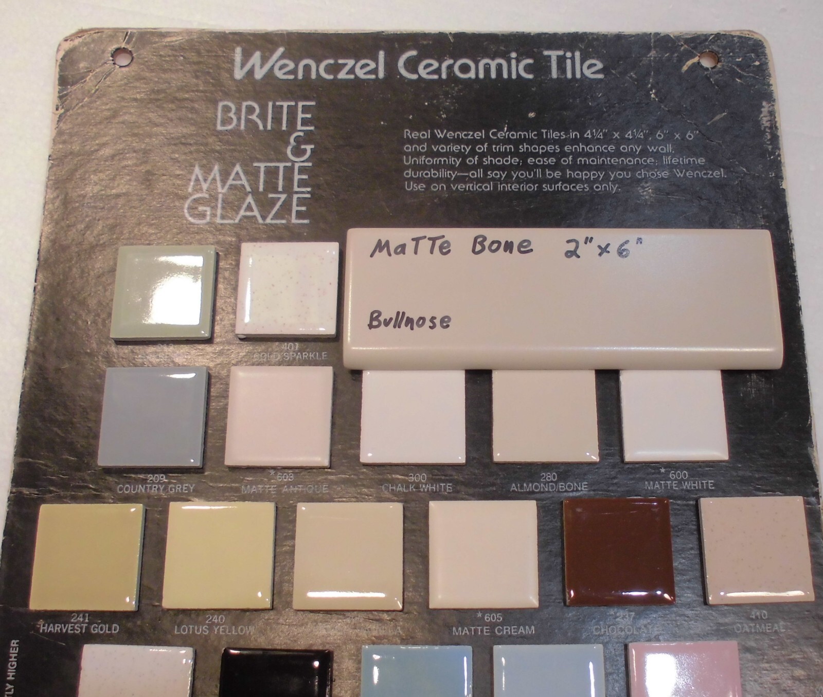 1 pc. Matte Bone – Almond: Ceramic Bullnose Tile 2” X 6” Flat-Surface Type, NEW