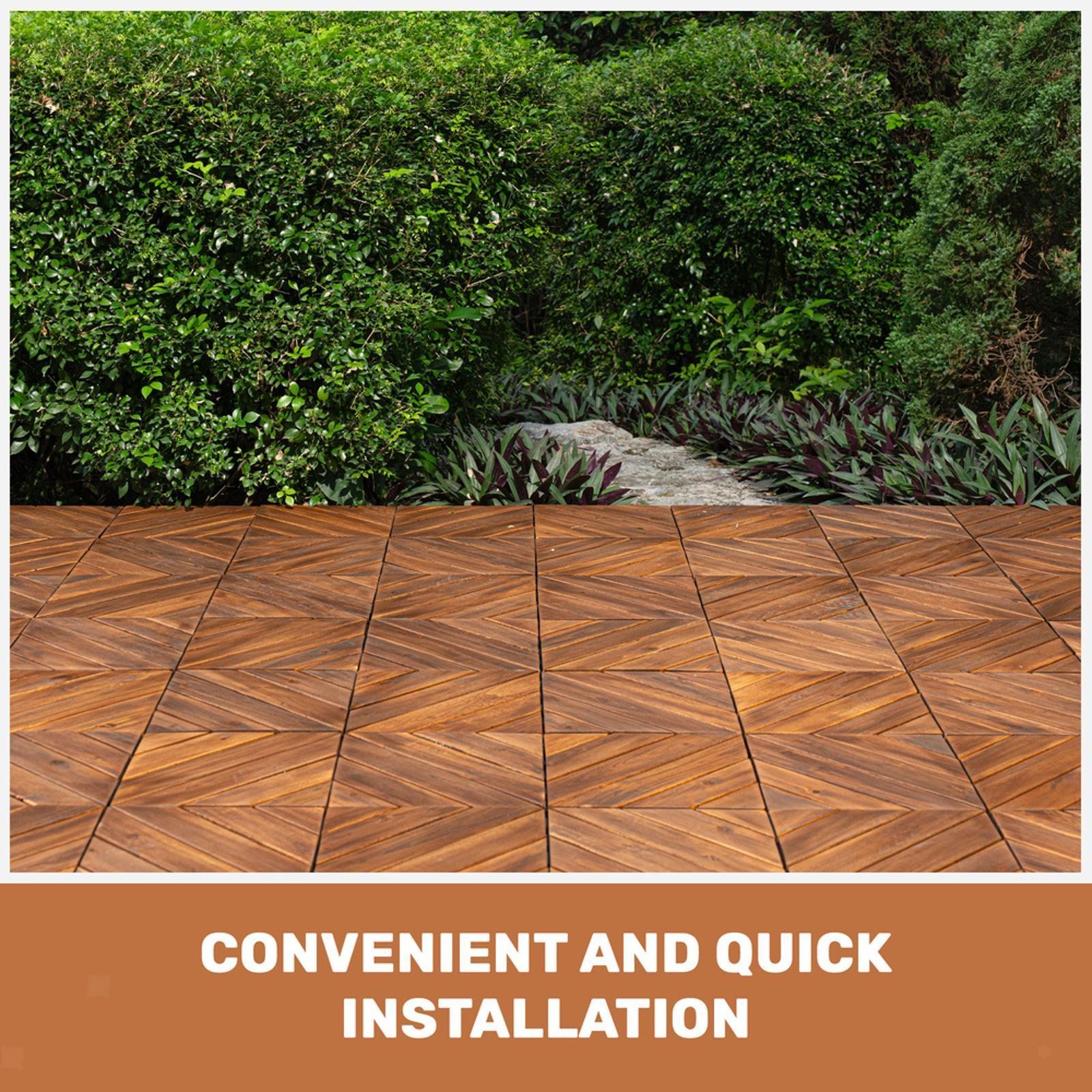 10 PCS Interlocking Deck Tiles Diagonal Pattern, 12″ x 12″ Acacia Wood Tiles