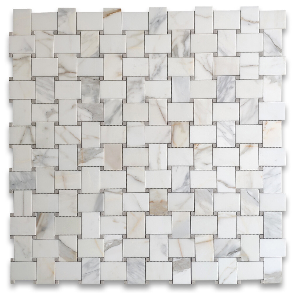 G663XP Calacatta Gold Marble Basketweave Mosaic Tile Cinderella Gray Polished