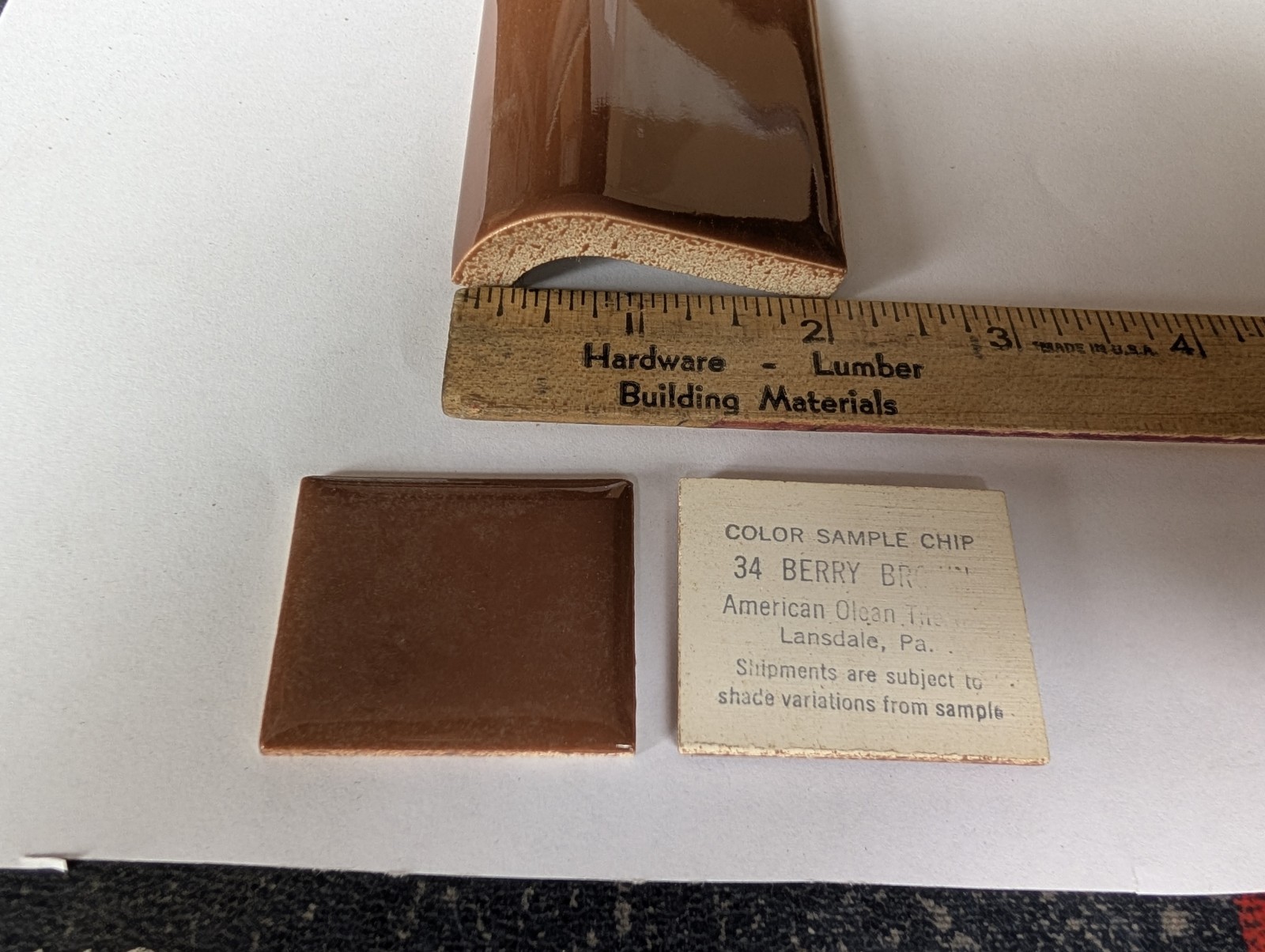 1 pc American Olean Berry Brown #34 Ceramic Tile Mud Cap bullnose A4200 2×6″