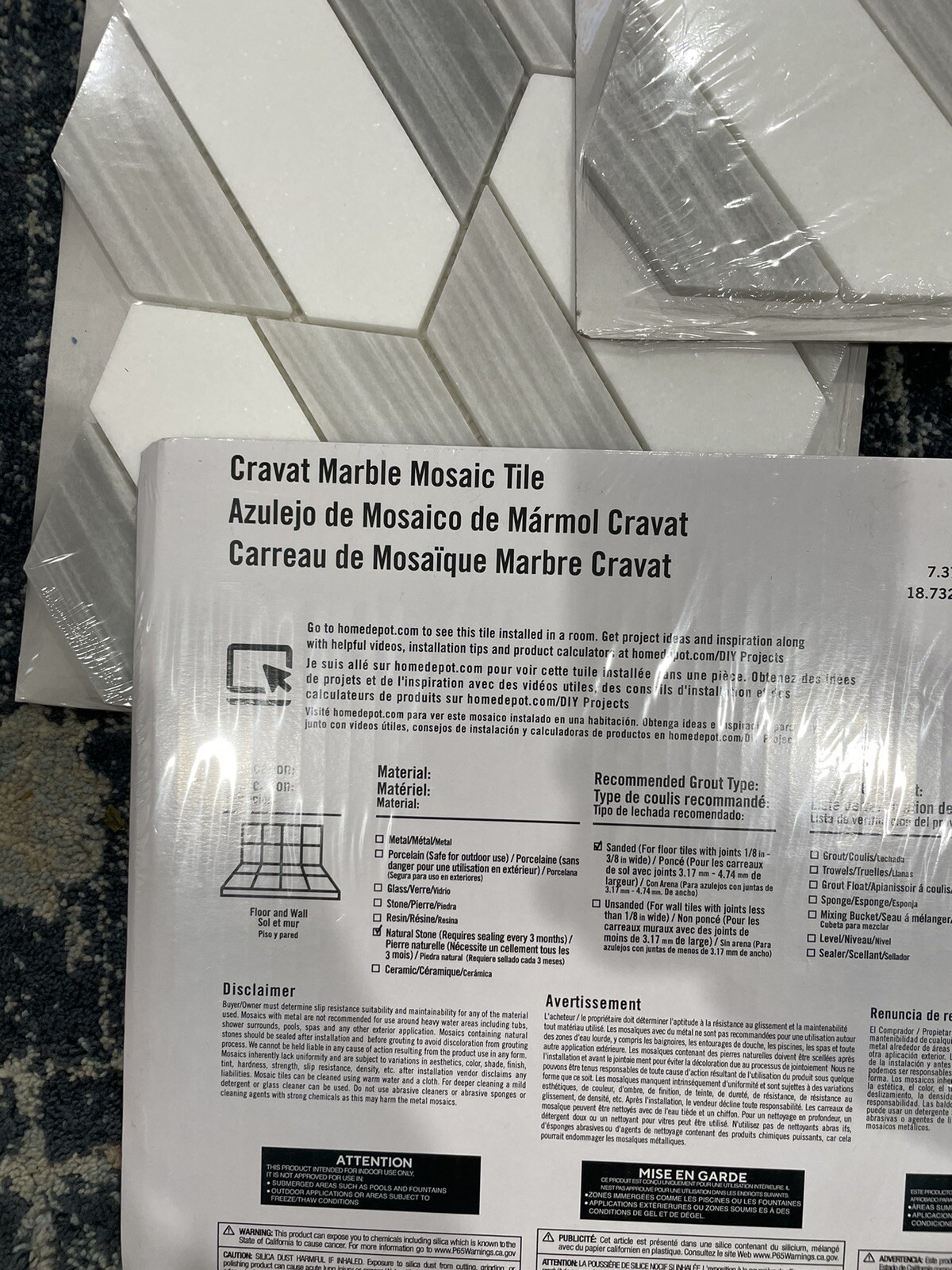 5 Sheets Jeffrey Court Cravat Marble Mosaic Tile 13022 Covers 0.518 Sqft Each,