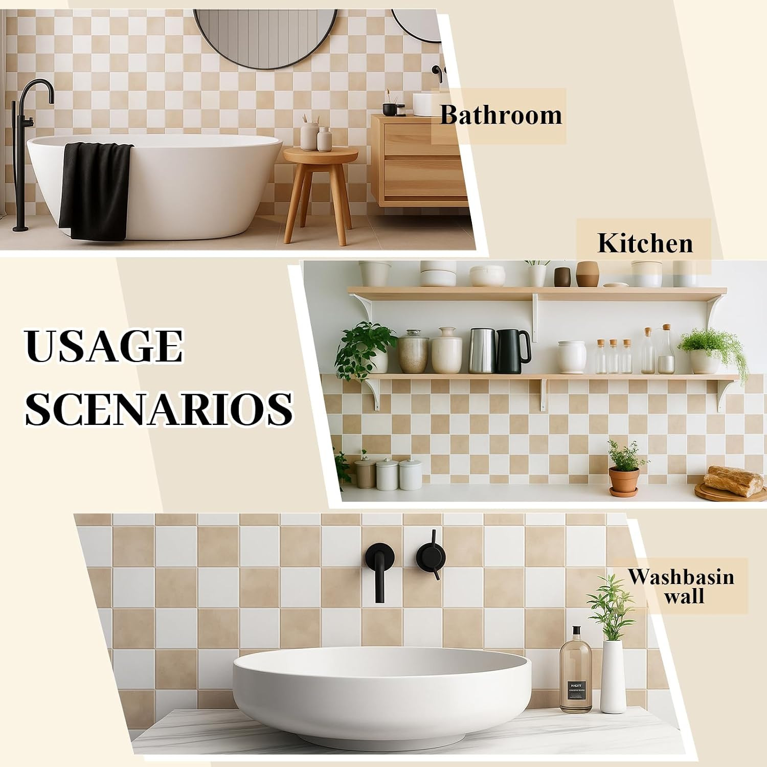 10 Pcs Heavy-Duty Peel and Stick Backsplash Checkered 11.8″ X 11.8″ Kitchen 3D A