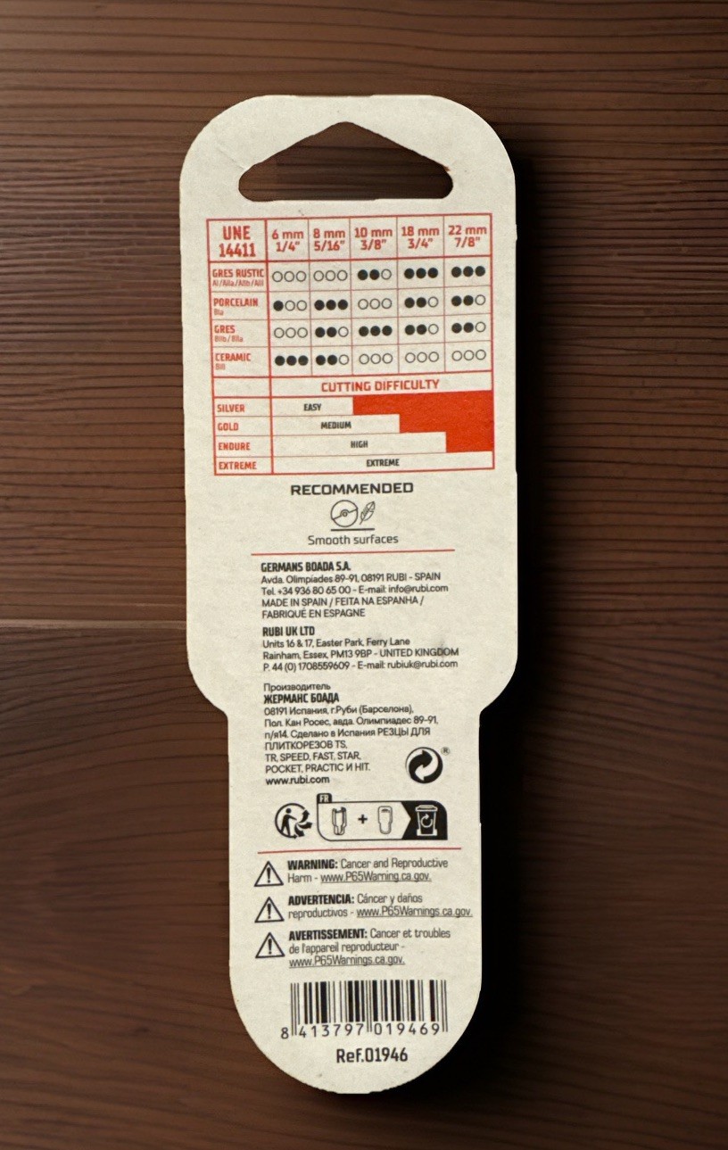 Rubi 01946 10mm (3/8) Ceramic and Porcelain Tile Flooring Wheel