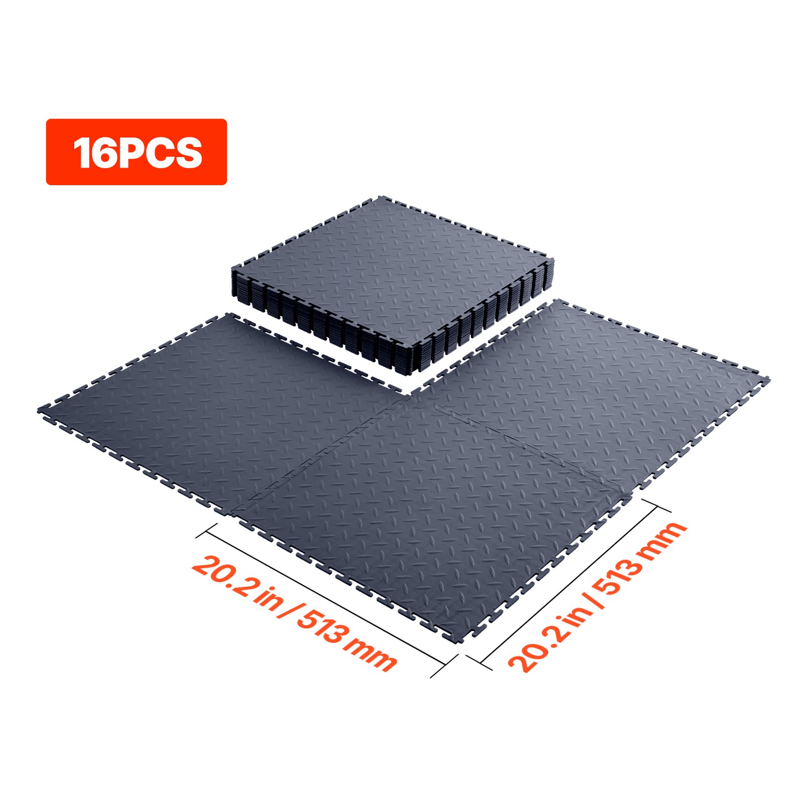 Uimoso Interlocking Garage Floor Tiles, 16 Pack, 20.2×20.2×0.2 in, PVC, Gray