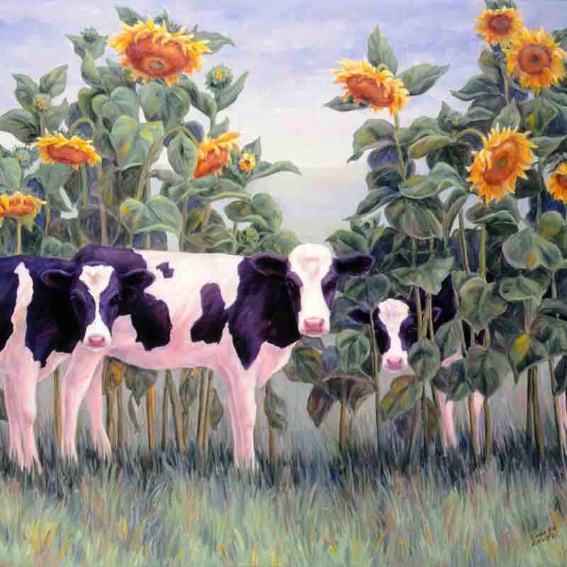 Cow Sunflower Accent & Decor Tile Linda Elliott Backsplash Art CCI-LE17bAT