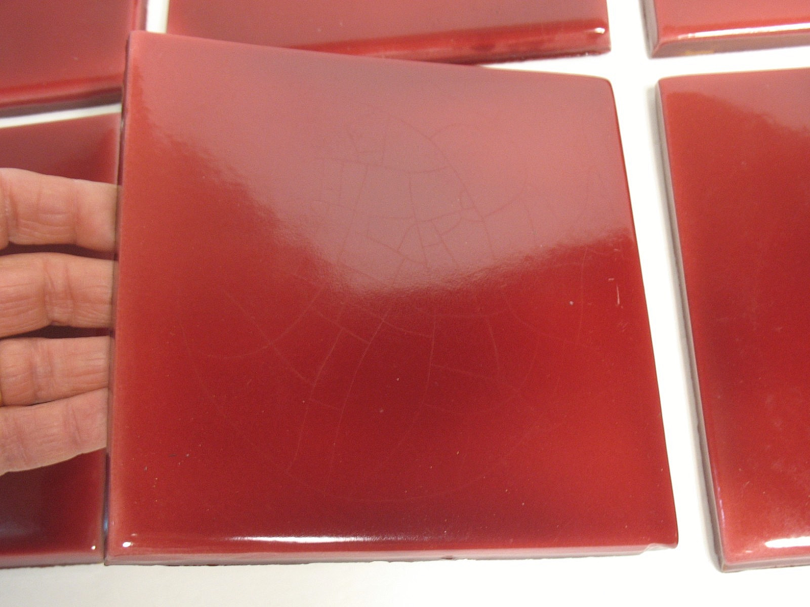 Candy Apple Red Italian Ceramic Tile 6×6 IMPERFECT LOT OF 6 for mosaics or craft