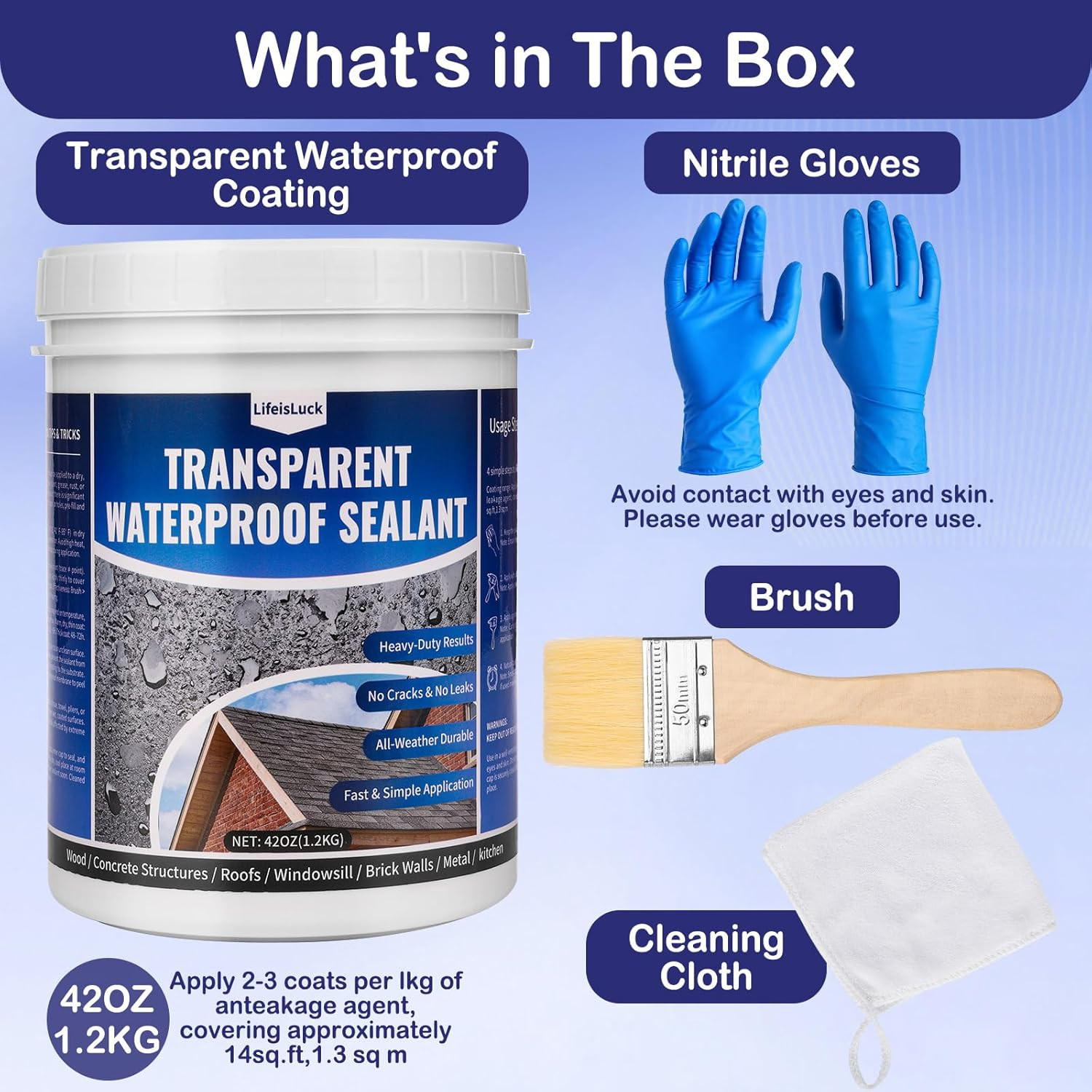 42 OZ Transparent Waterproof Coating with Brush and Gloves Invisible Waterproof
