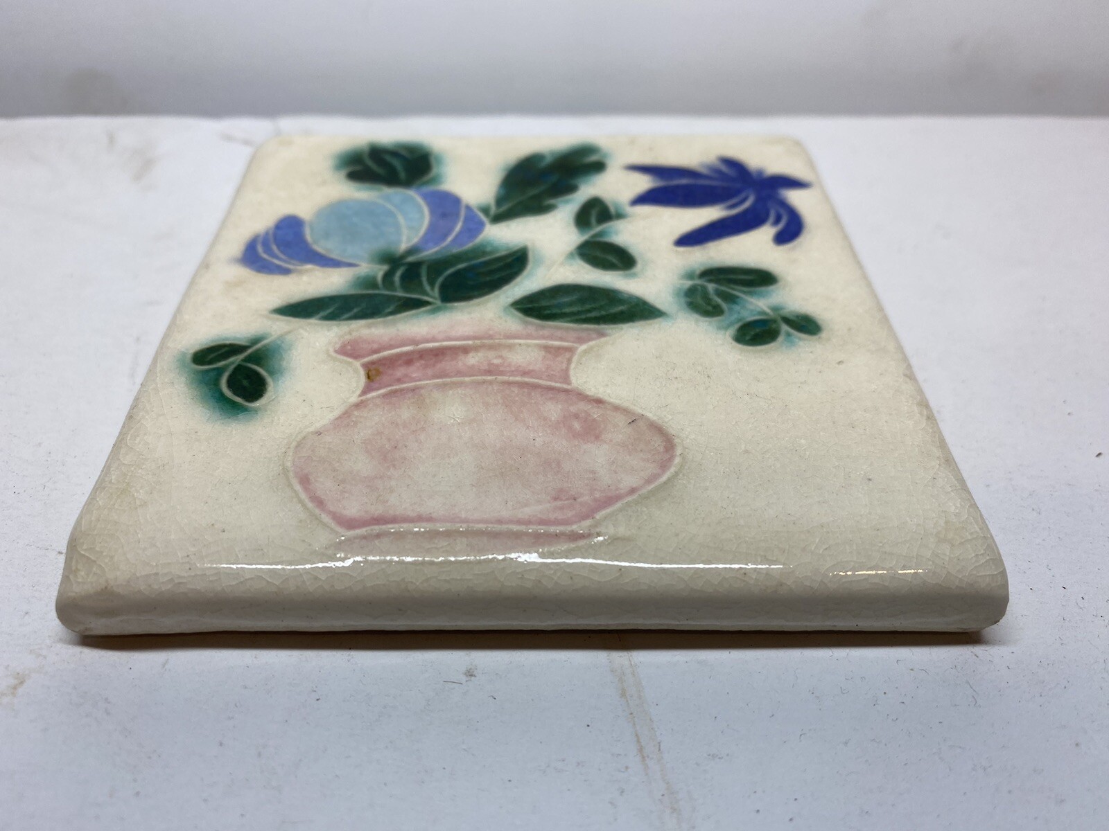 Vintage Ceramic Porcelain Kiln Fired Floral 4” Tile