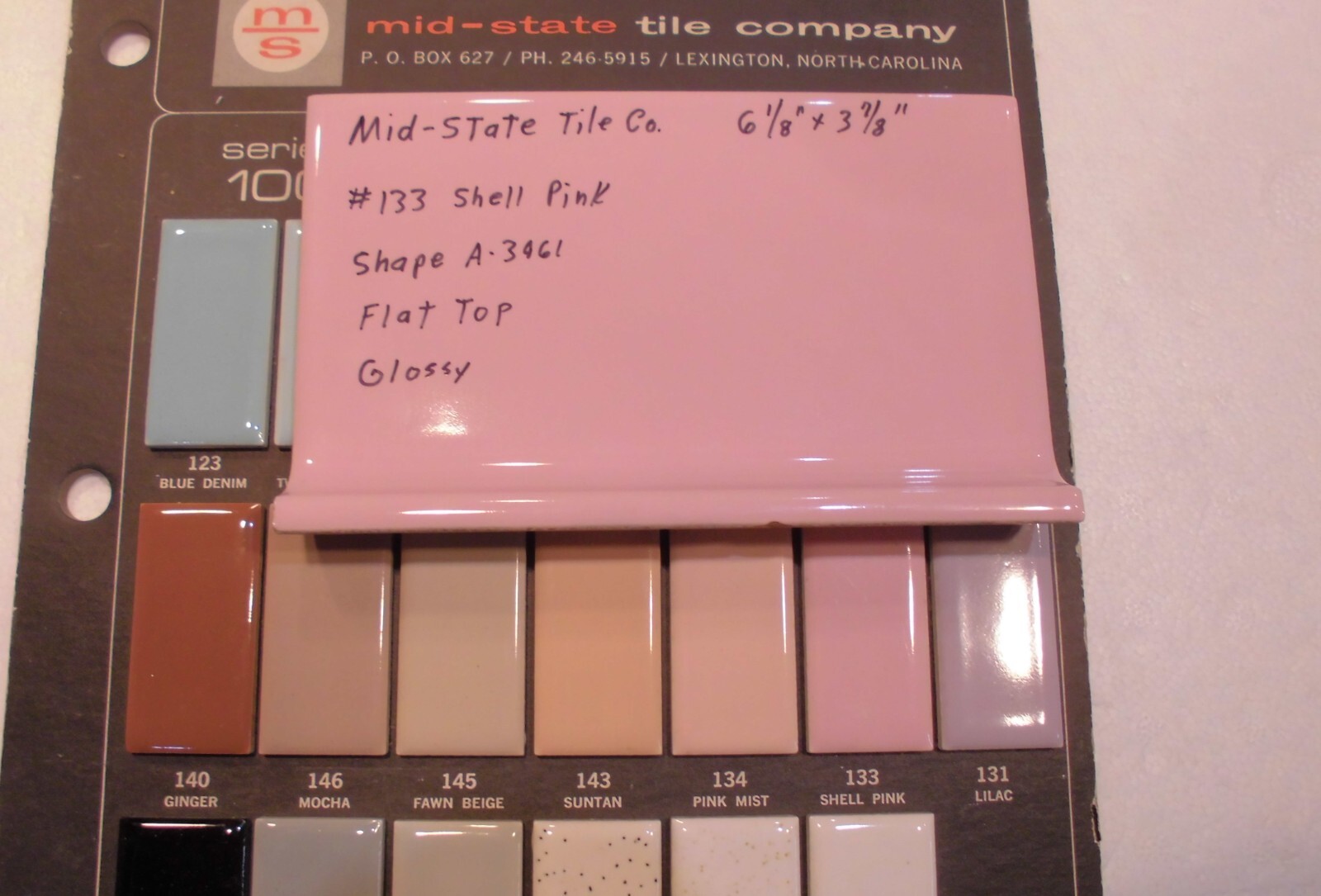 1 pc. Shell Pink: 4” X 6” Glossy Ceramic Cove Base Tile by Mid-State: Flat Top