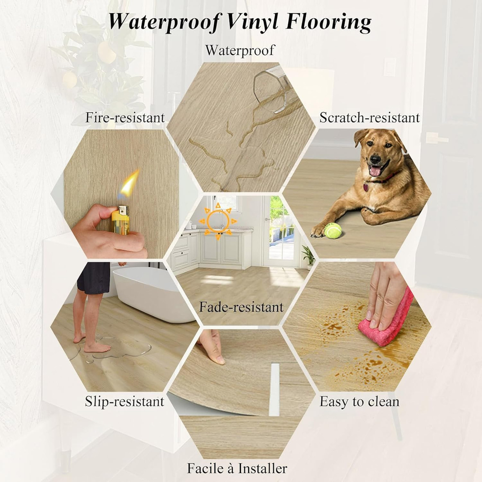 Peel and Stick Vinyl Floor Tile, 36 Pack, 54 Sq Ft, Wood Look, Waterproof, DIY