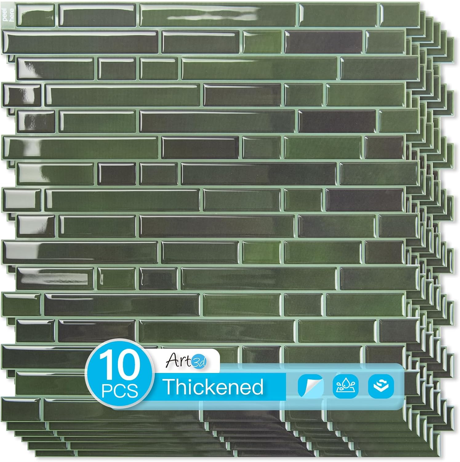 10-Sheet Heavy-Duty Peel and Stick Backsplash, Waterproof Wall Tiles Stick on Ki