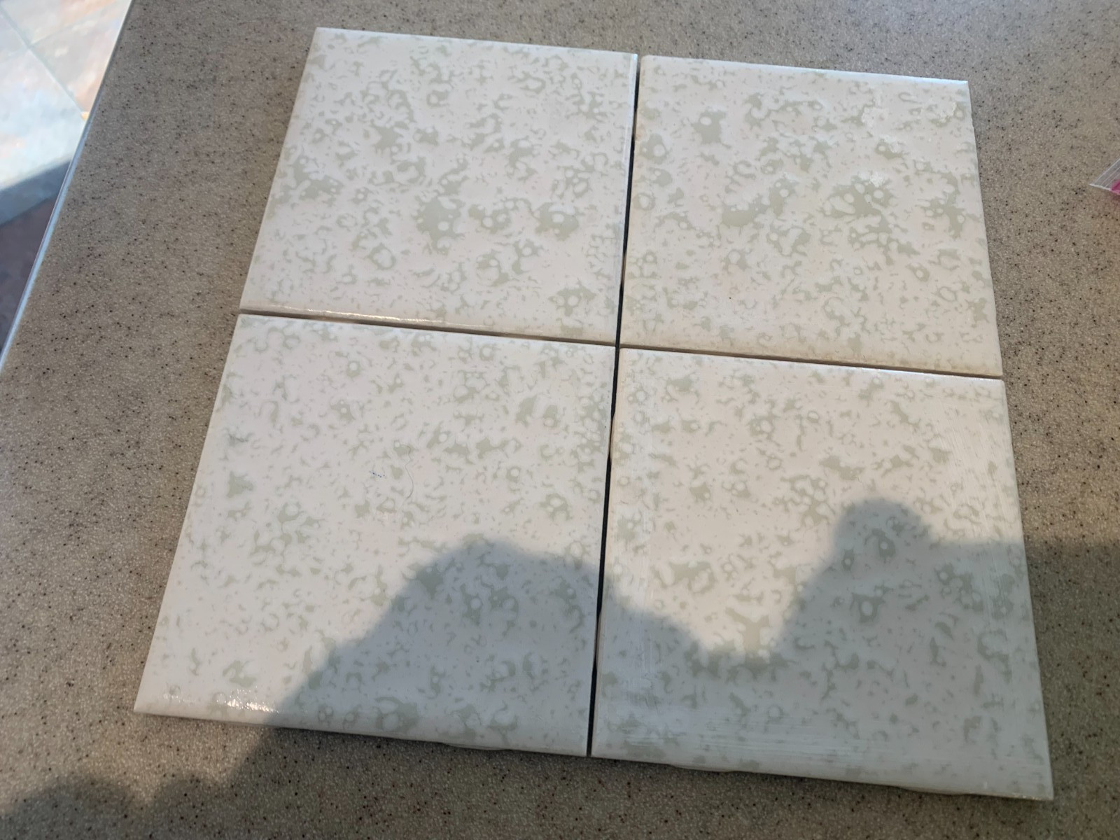 Dal Tile Mayan Pale Green Avocado? on White Bumpy Splatter 4-1/4 x 4-1/4