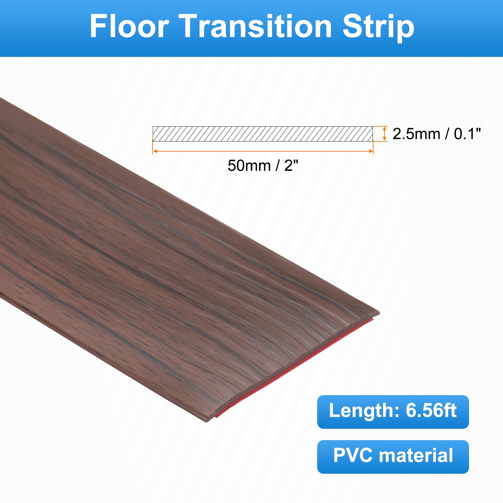 Floor Transition Strip 2″ 6.56ft Self-Adhesive Edge Trim Dark Brown Wood Grain