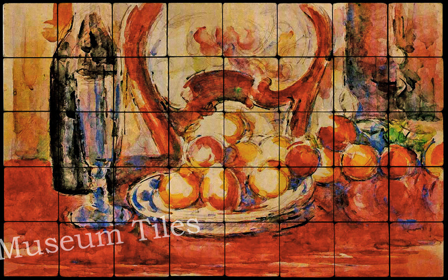 32×20 Cézanne Apple, Bottle & Chair Back Fine Art Tile Mural for Ktichen