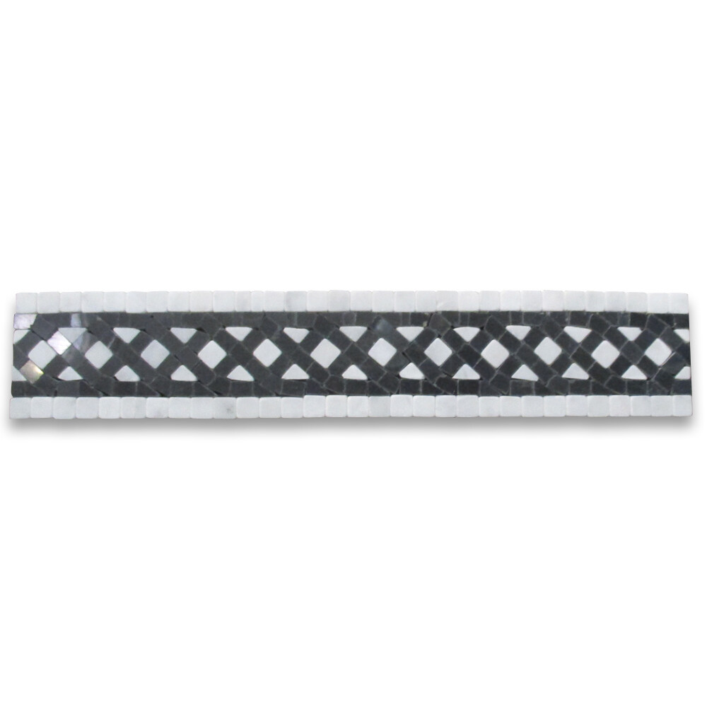 B4661T Marble Mosaic Border Listello Tile Quadra Bianco 2.25×12 Tumbled