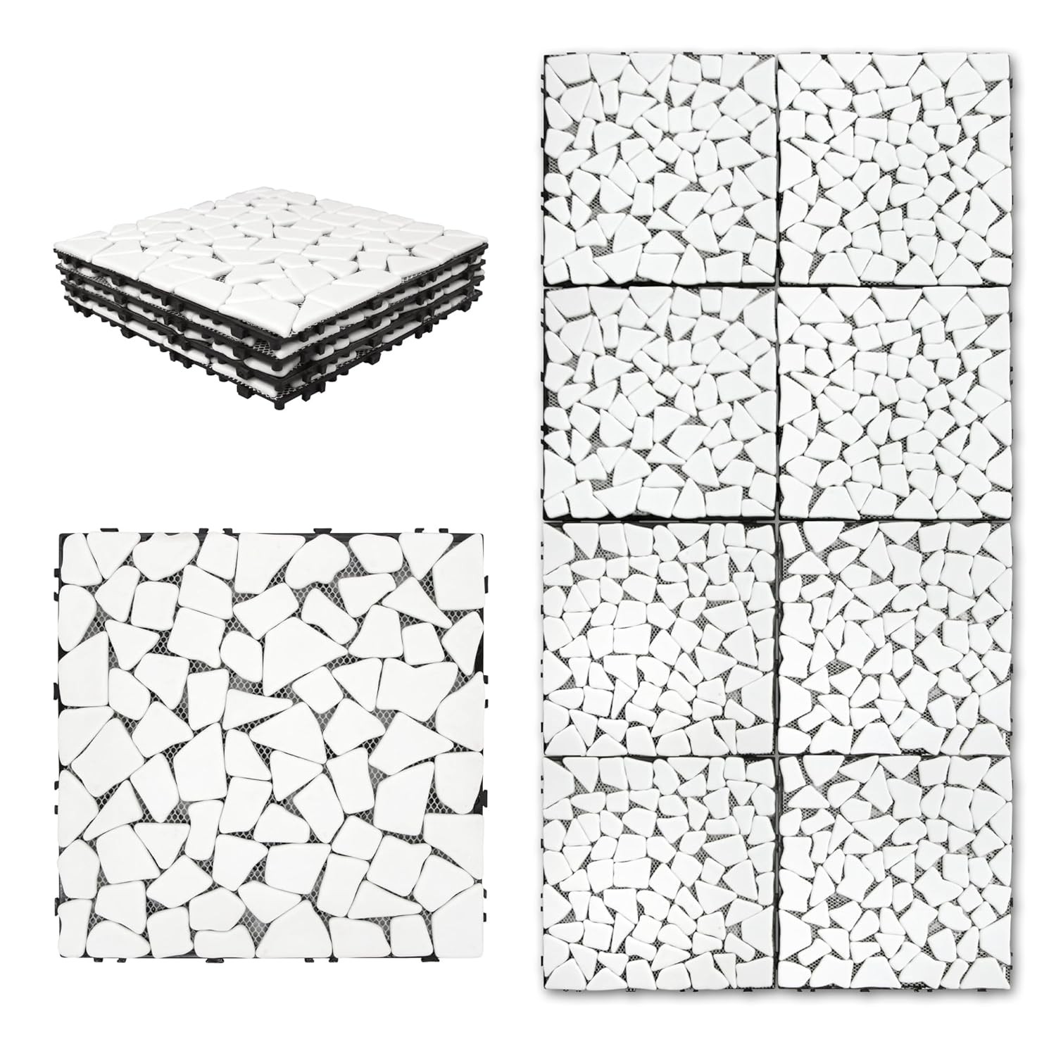 4PCS Natural Stone Interlocking Deck Tiles 12″x12″ Pebble Waterproof Patio Deck