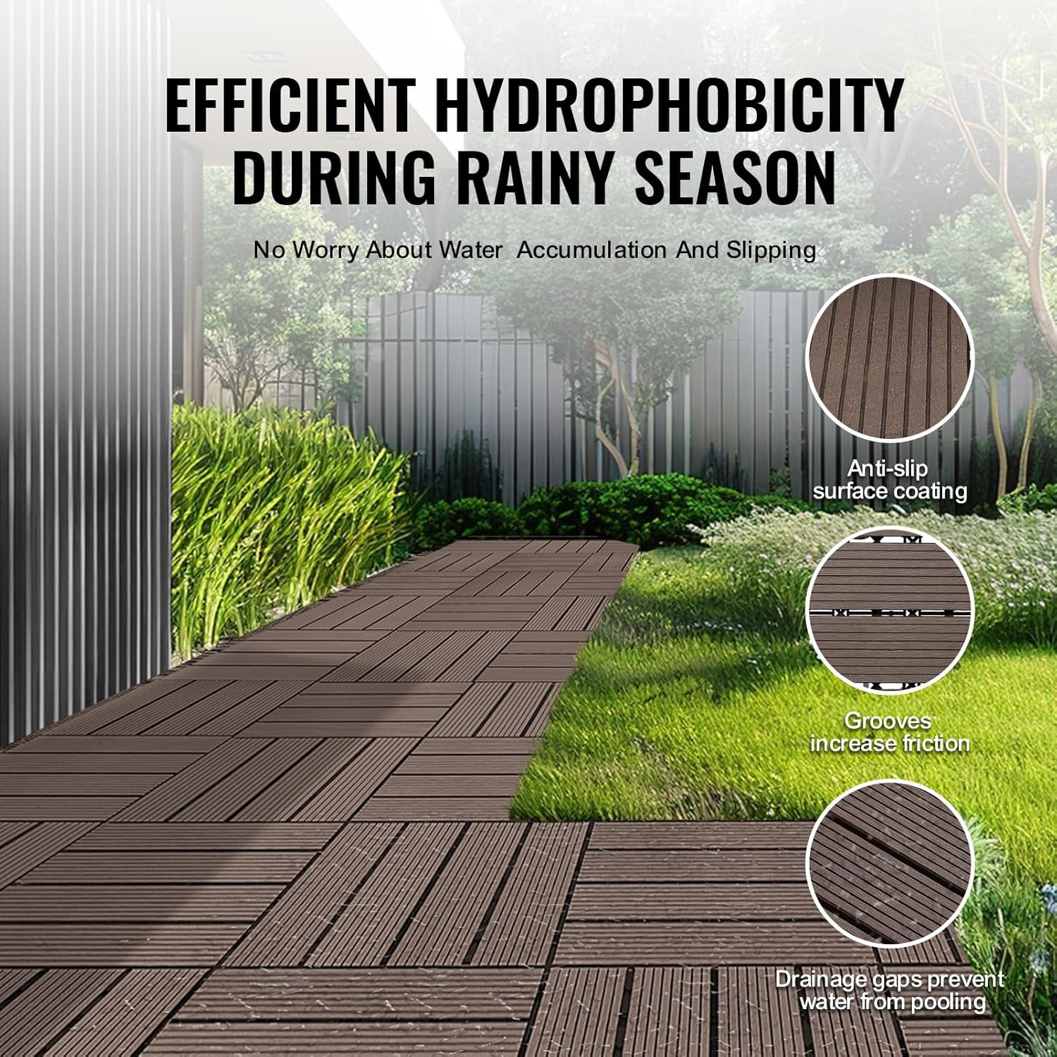 Waterproof Interlocking Deck Tiles, 27 Pack, 12″x12″, Dark Grey Outdoor Flooring