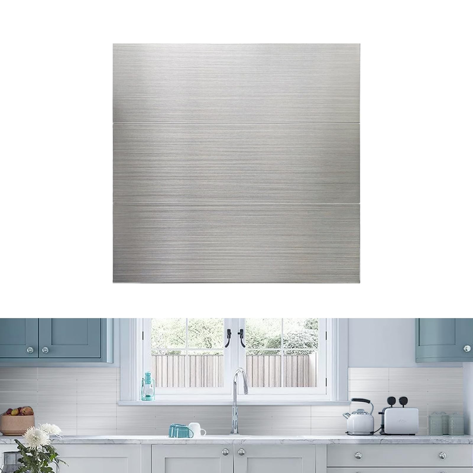 30-Pack of 12 x 4″ Brushed Aluminum Peel-and-Stick Tile | Backsplash Panels, …