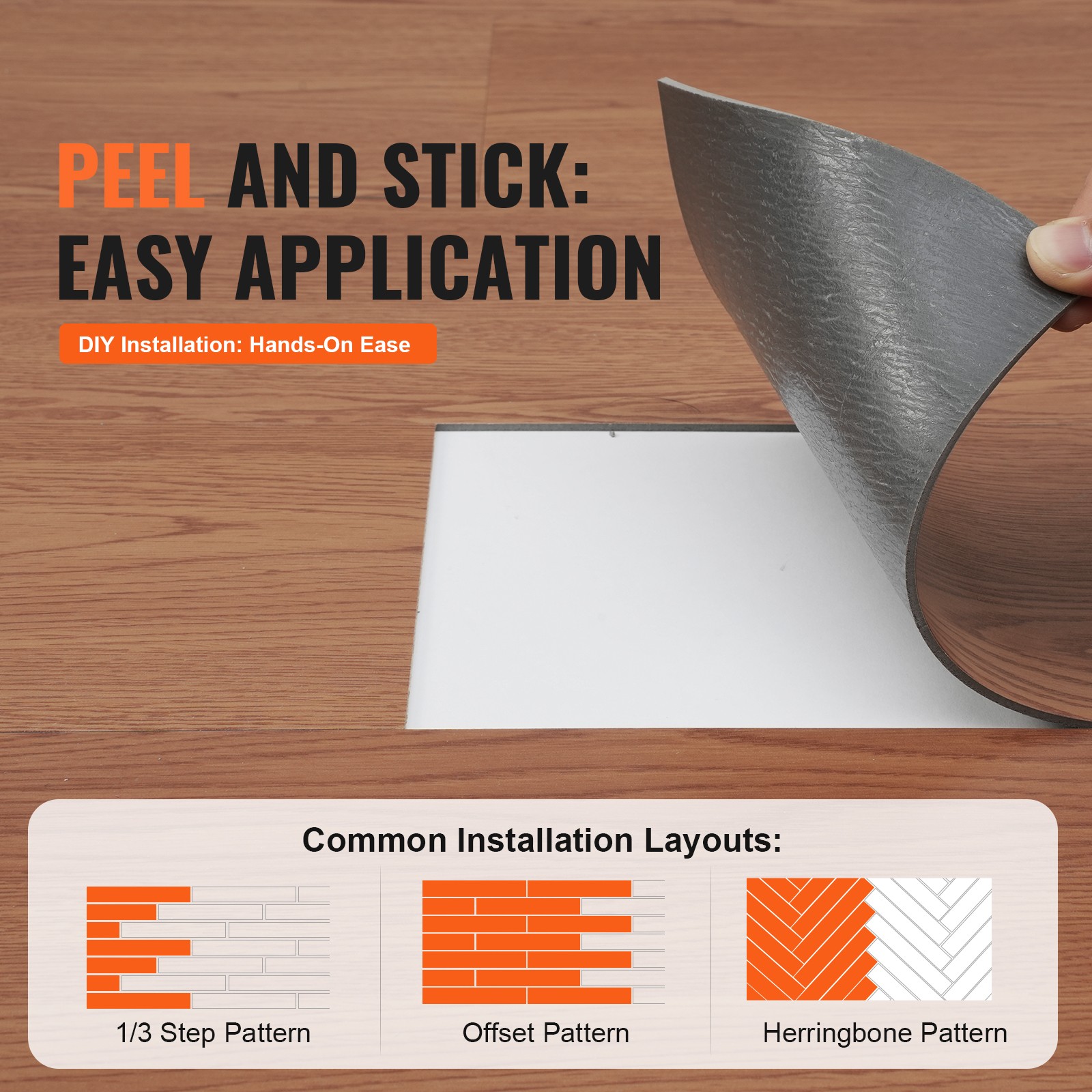 VEVOR 36 PCS 54sq.ft Self-Adhesive PVC Vinyl Floor Wood Grain Tiles Peel Stick