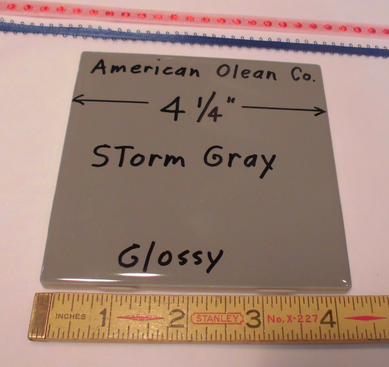 9 pcs. Glossy *Dark Storm Gray * 4-1/4″ Ceramic Tiles by American Olean Co. NEW