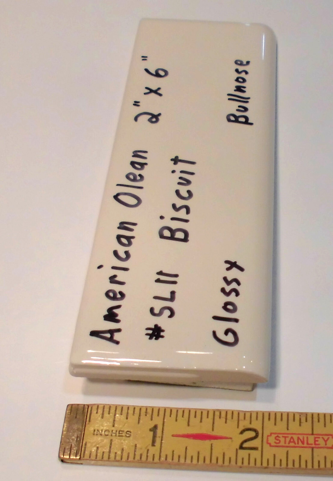 1 pc. Starting Line by American Olean; #SL11 Gloss Biscuit Bullnose Ceramic Tile
