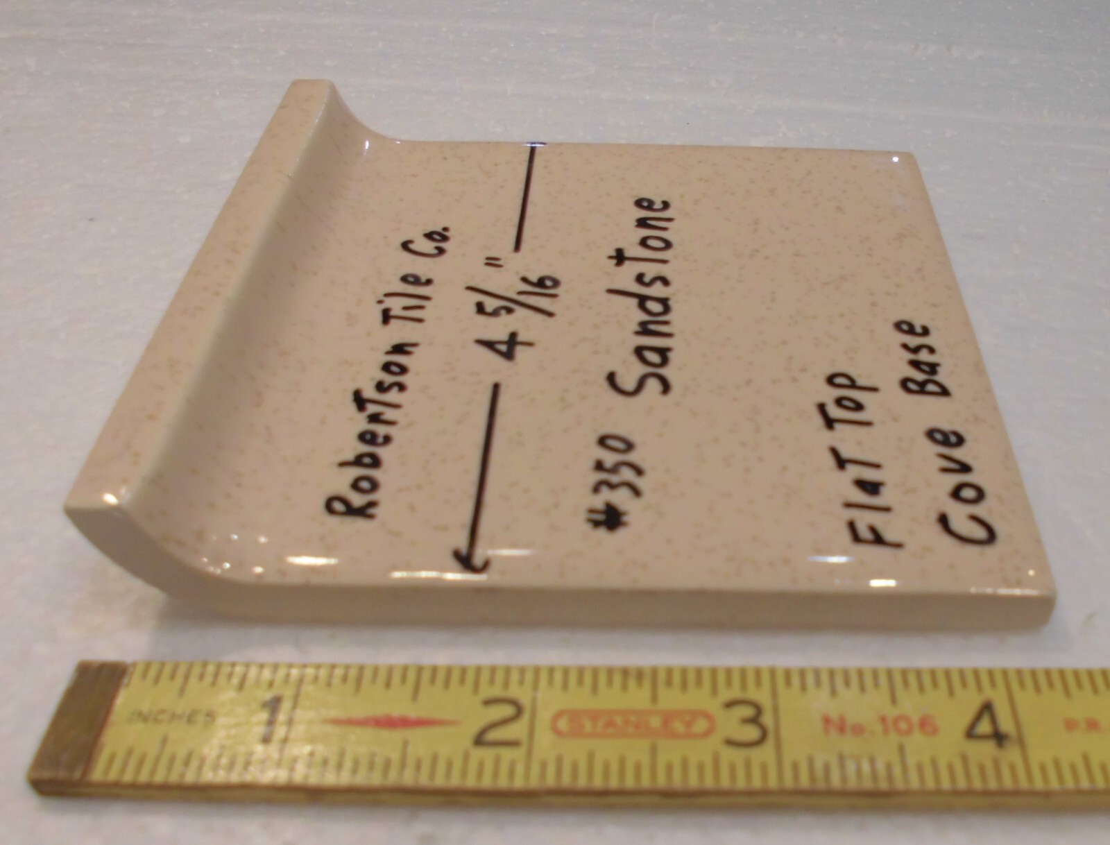1 pc. Sandstone – Buckwheat: Cove-Base Ceramic Tile 4-5/16″ Robertson Co. Glossy
