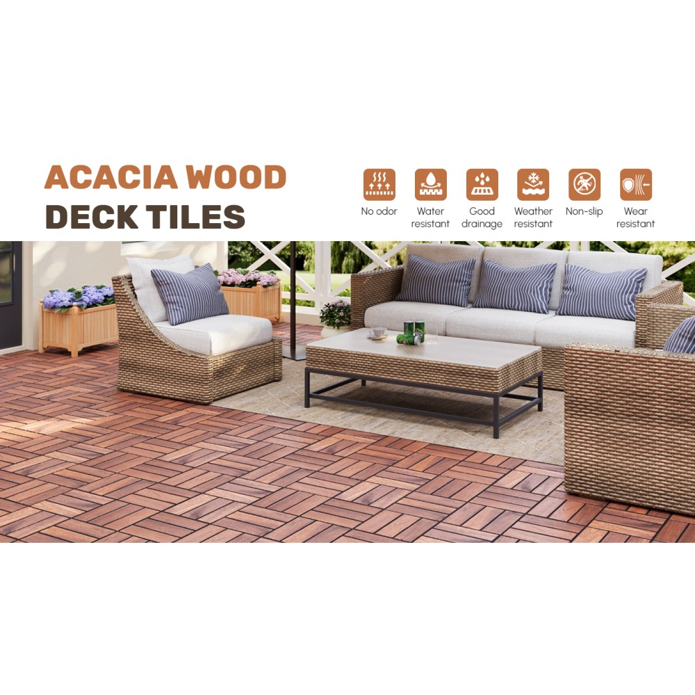 30pcs Acacia Wood Deck Tile Interlocking Flooring Pavers Tiles Outdoor Patio