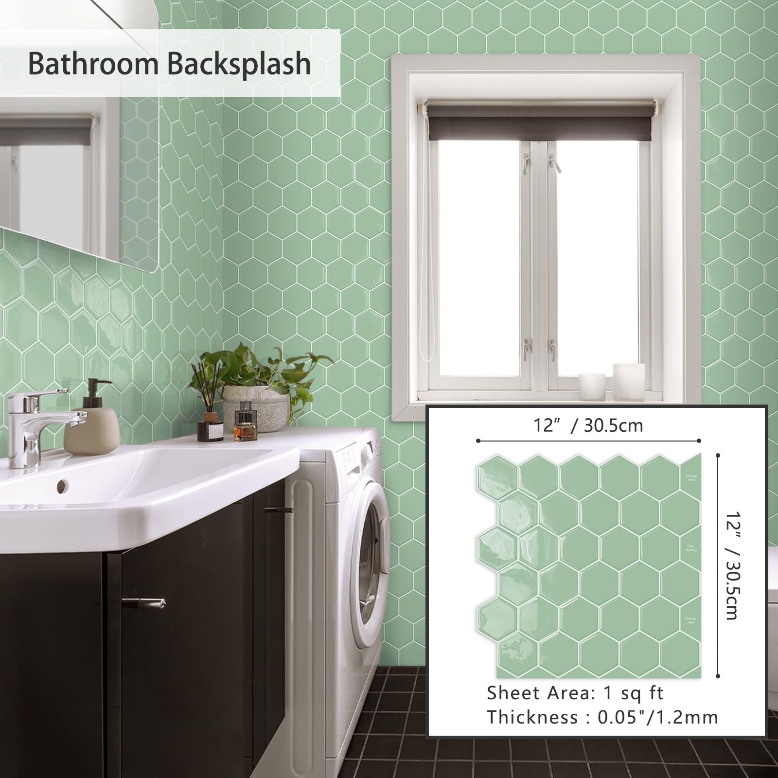 Sage Green Hexagon Peel and Stick Backsplash,12 x 12 Self Adhesive Back Splas…