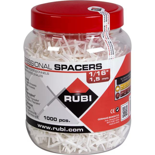 1000 Rubi 1/16” 1.5mm Professional Tile Spacers 02280 White