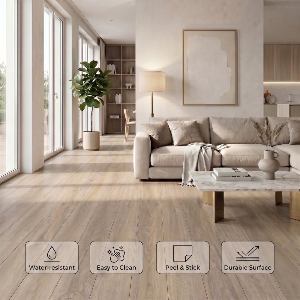60-Pack Vinyl Floor Tile Peel & Stick 36×6″ 90 Sq Ft, Waterproof Flooring, Brown