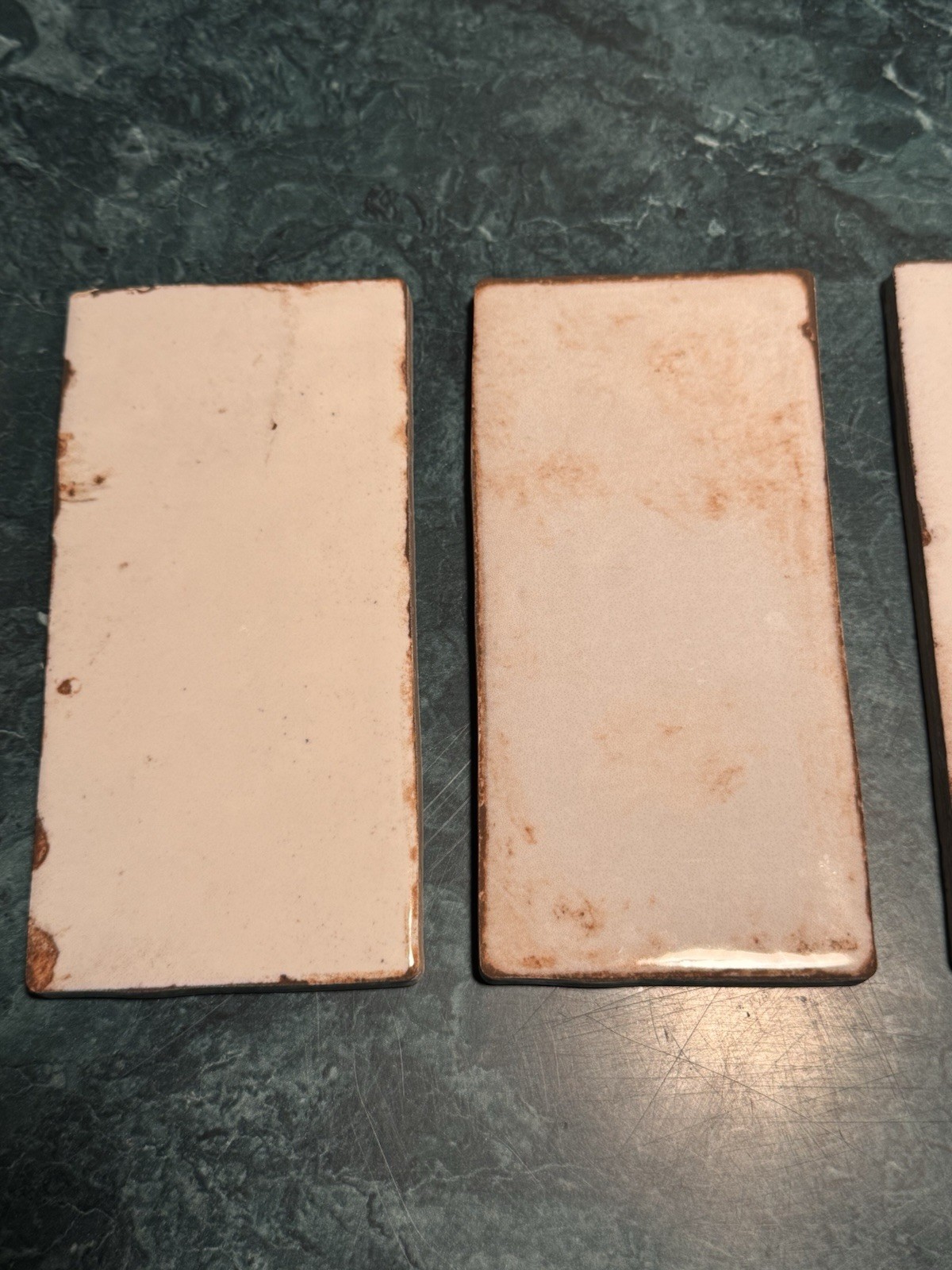 Vintage Flint Faience 3×6 Tiles Mottled White/Tan Architectural Salvage Art Deco