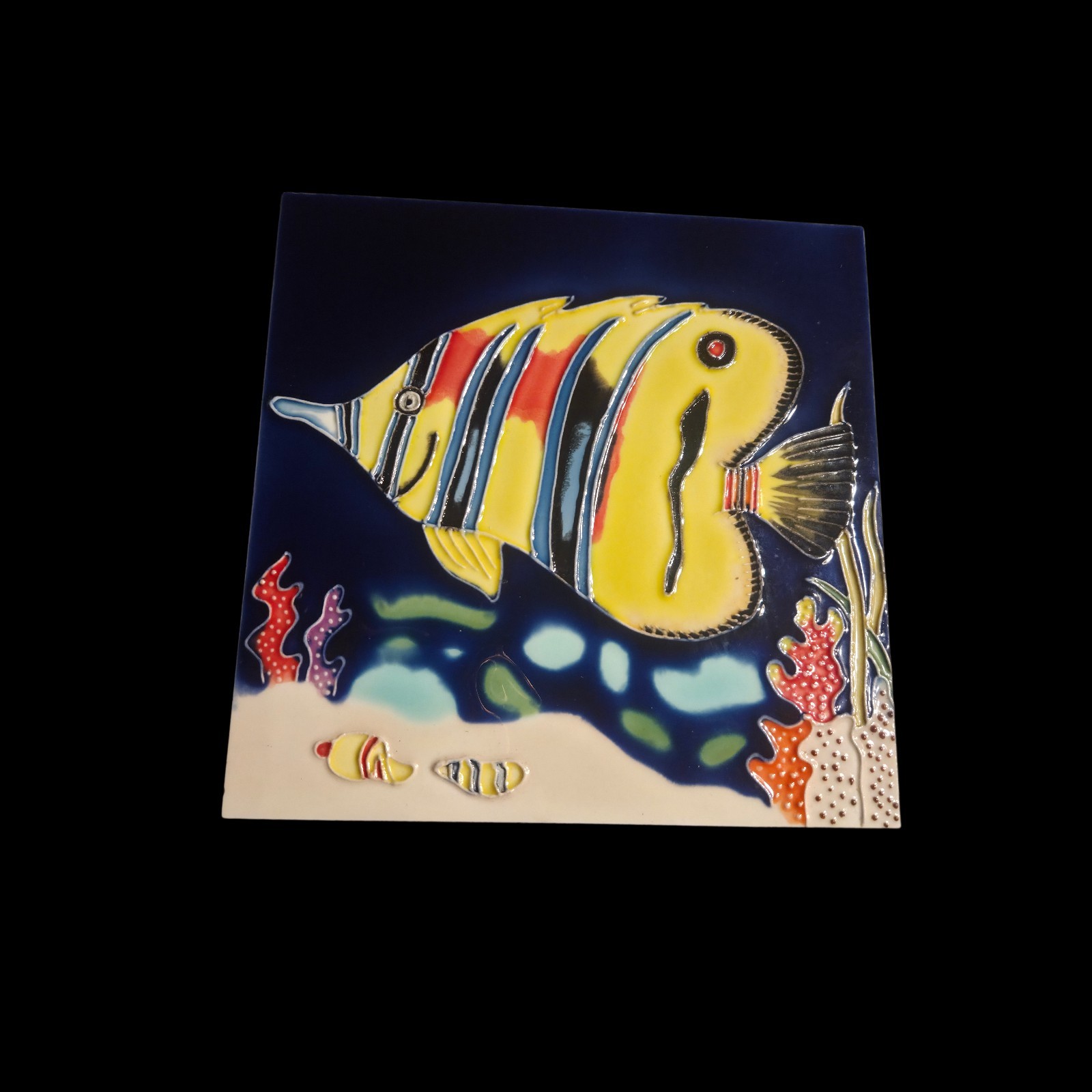 Decorative Wall Art Ceramic Tile 8″x8″Yellow Tropical Fish Coral Reef Coastal