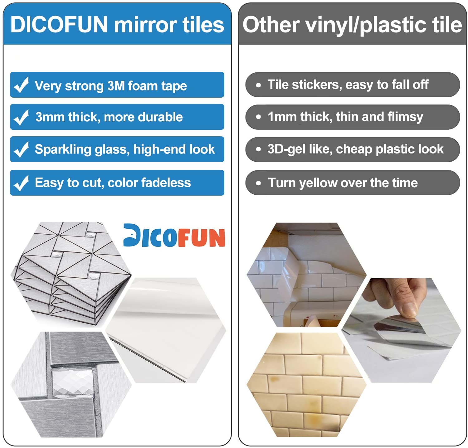 DICOFUN Peel and Stick 1 Sheet, 12″x12″x0.12″, Brushed Silver Glass