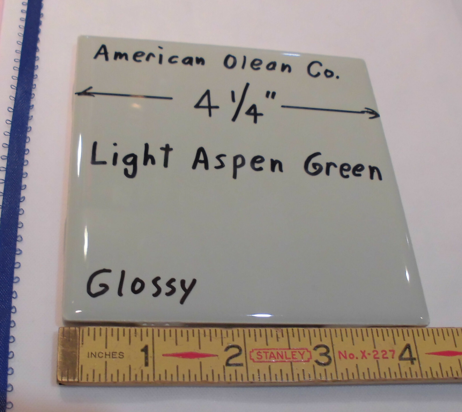 1 pc. Light Aspen-green-gray* Glossy Ceramic Tile #21 by American Olean 4-1/4″