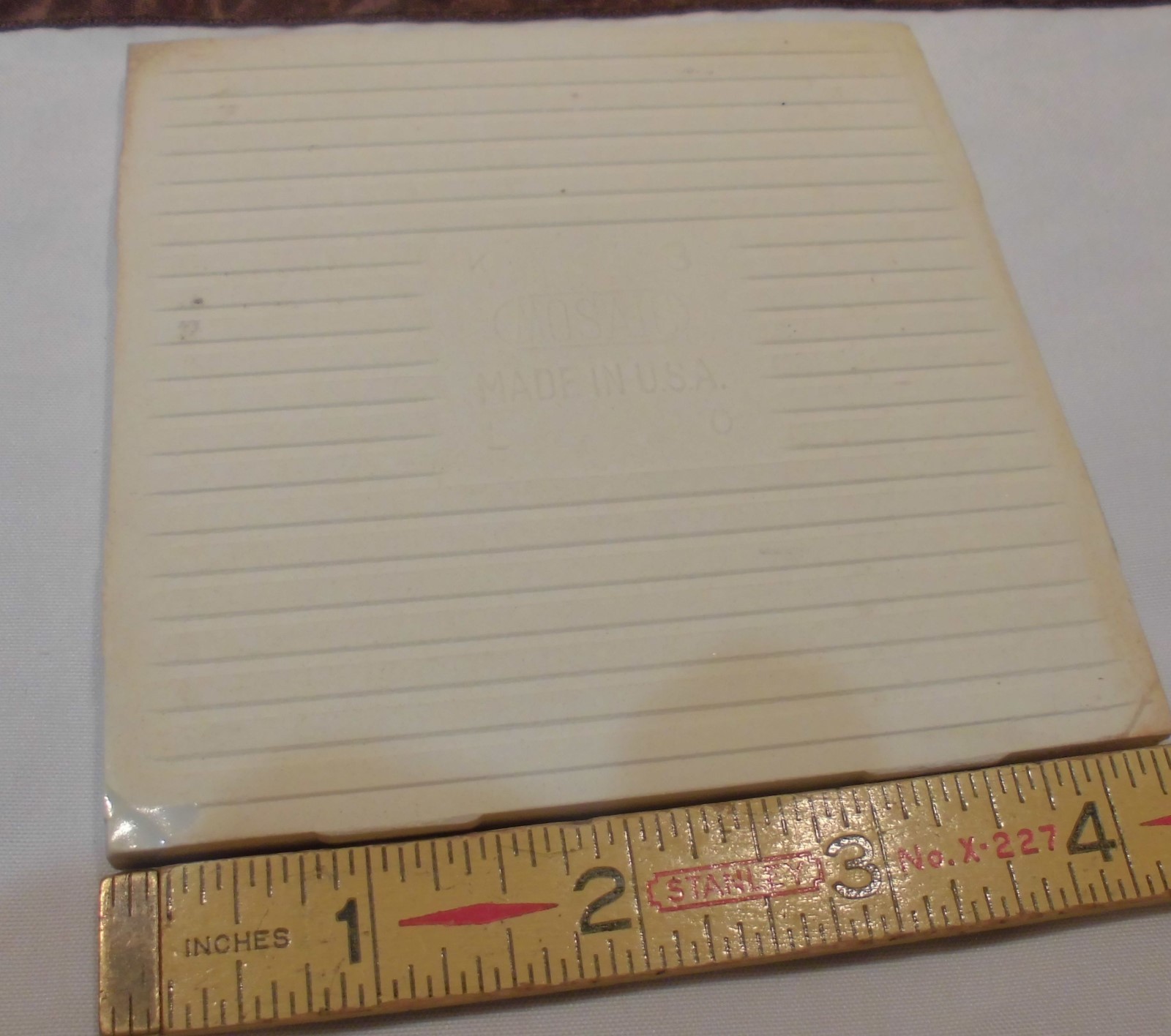 1 pc. Vintage *Light French Gray* Matte Ceramic Tile 4-3/8″ by Mosaic Co. NOS