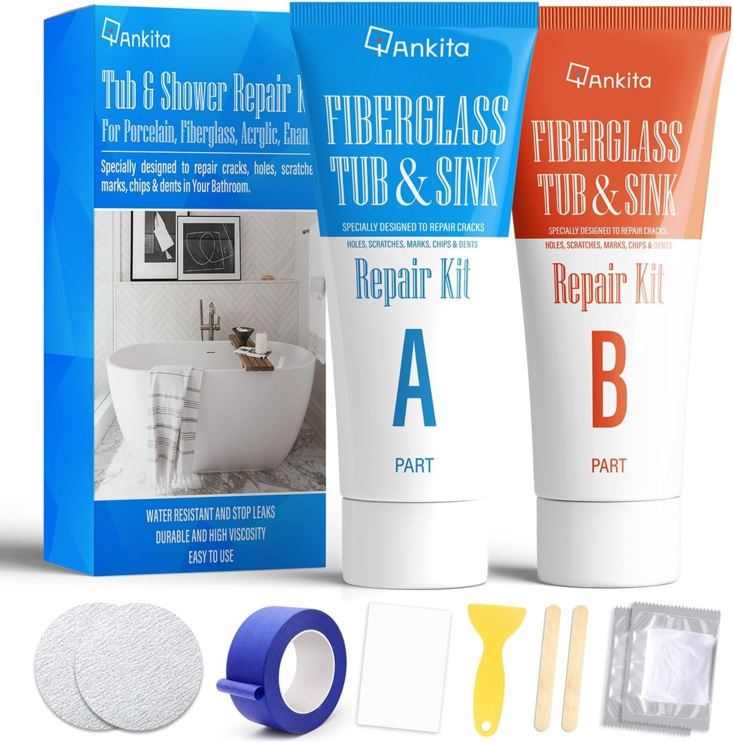 Tub Repair Kit White Tub Chip and Bathtub Repair Kit for Crack, Chips, Scratches