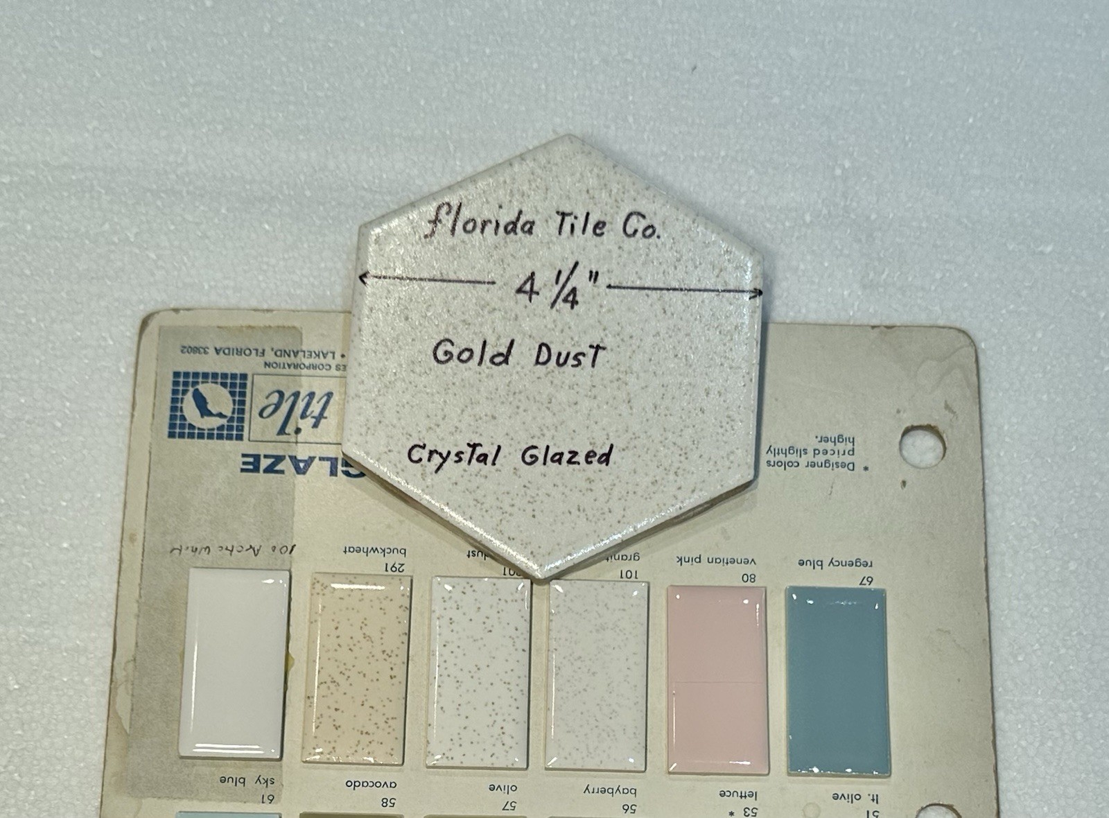 1 pc. 4-1/4″ Gold Dust: Hexagon Crystal Glazed Ceramic Tile by Florida Co. NOS