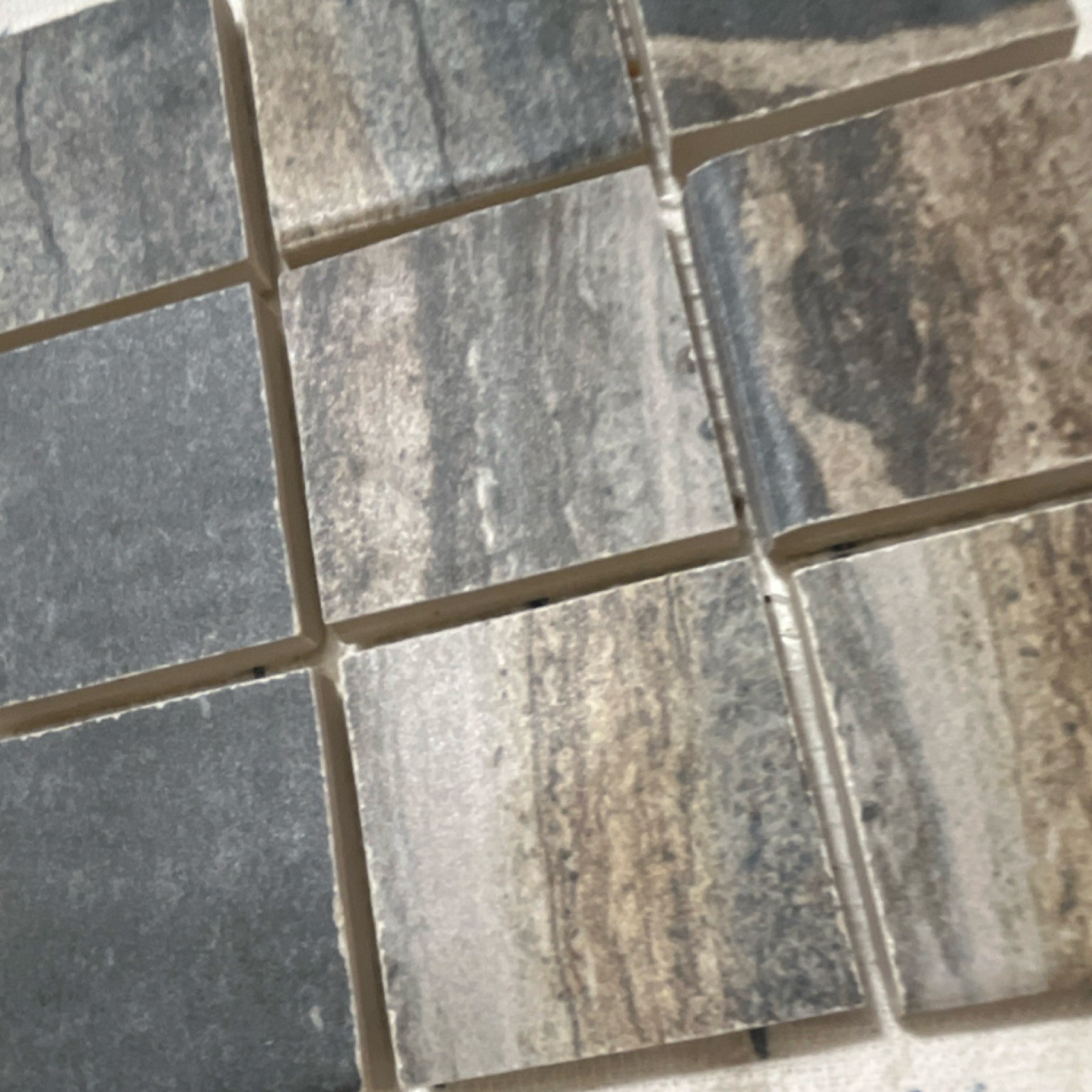 Gray Brown Stone-Look Ceramic Mosaic Tile Sheet Matte Mesh 9 Tiles 5x5cm