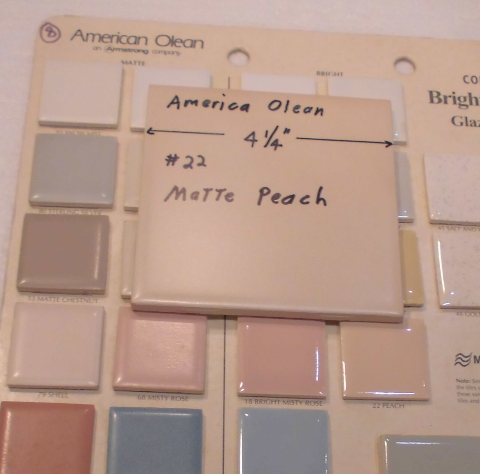 1 pc. Vintage *PEACH COLOR* Matte Ceramic Tile #22 by American Olean 4-1/4″ New