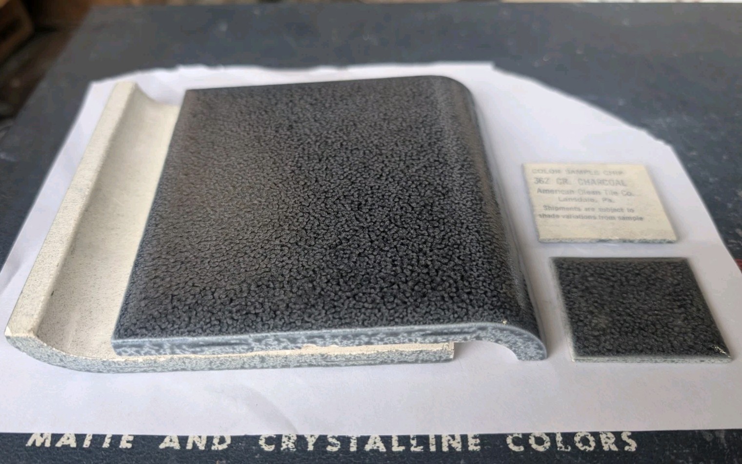 2 pcs American Olean Ceramic Tile Bullnose A4402 Crystalline Charcoal #362 USA