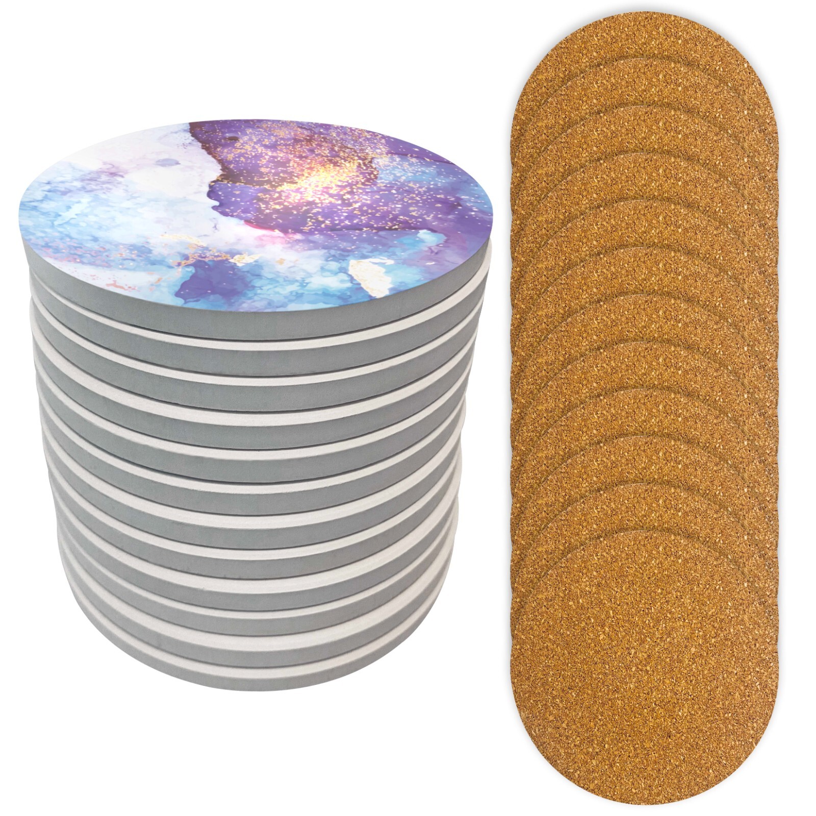 100 Pack Round Ceramic Unglazed Tiles w/ Cork Backing Pad, Coasters Craft Paint