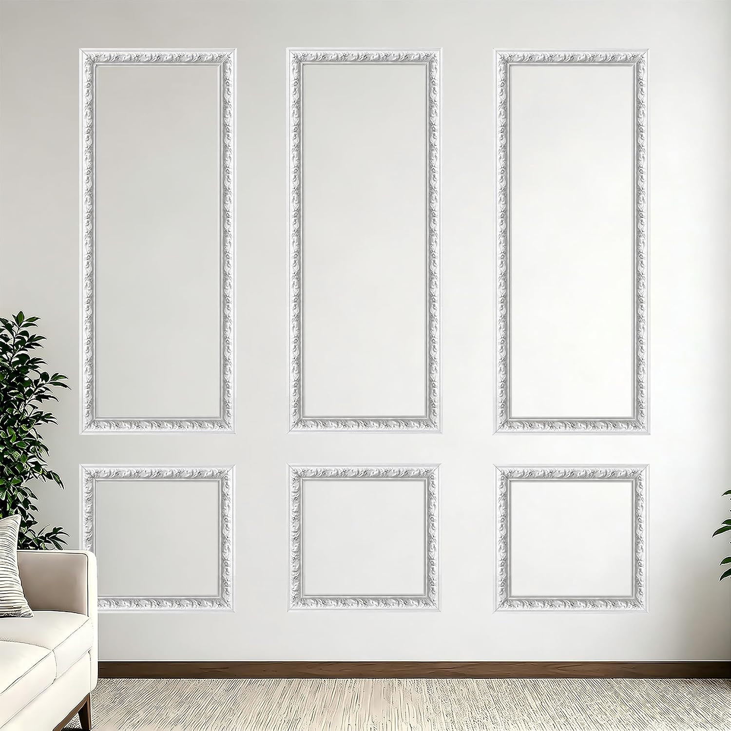 3 Set Peel and Stick Wall Molding Kit,Pre Cut Wainscoting Panels,24X32In | Self